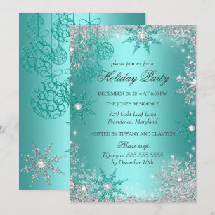 Teal Winter Wonderland Christmas Holiday Party 3 Invitation