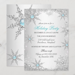 Teal Winter Wonderland Christmas Holiday Party 4a Invitation