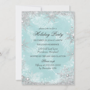 Teal Winter Wonderland Christmas Holiday Party Invitation