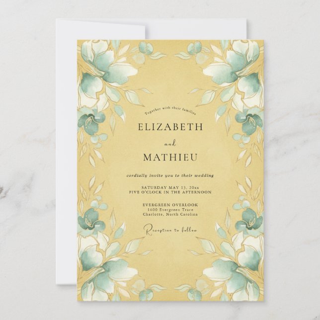 Teal Wisteria Romantic Wedding Invitation (Front)