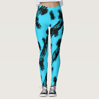 Teal with Black Spots and Stripes Leggings