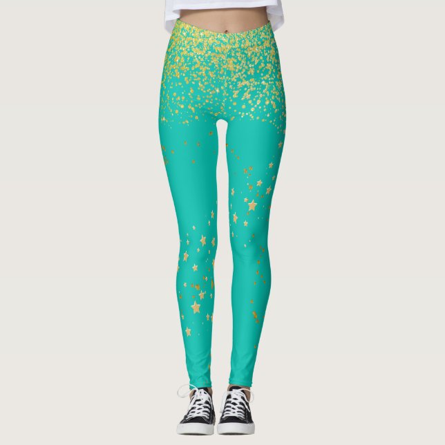 Teal with Gold Accent Leggings (Front)