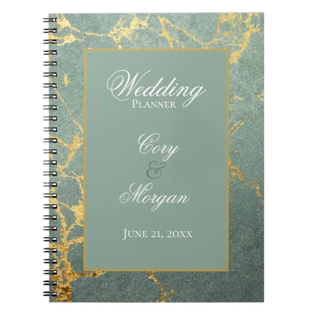 Teal with Gold Marbling Wedding Planner Notebook (Front)