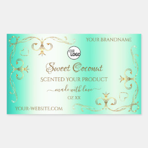 Teal with Gold Ornate Ornaments Product Label Logo