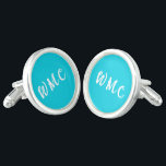 Teal With Initials Cufflinks<br><div class="desc">Teal background with white initials cufflinks</div>