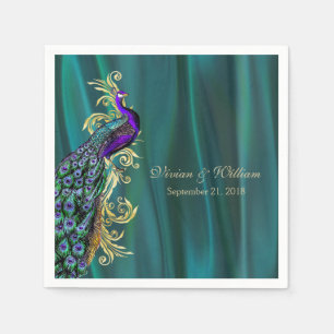 Teal with Peacock Wedding Paper Napkin