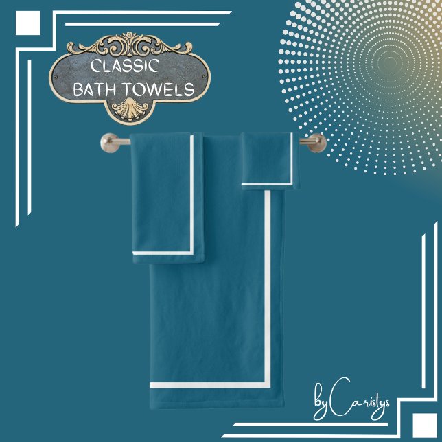 Teal with White Border Bath Towel Set (Creator Uploaded)
