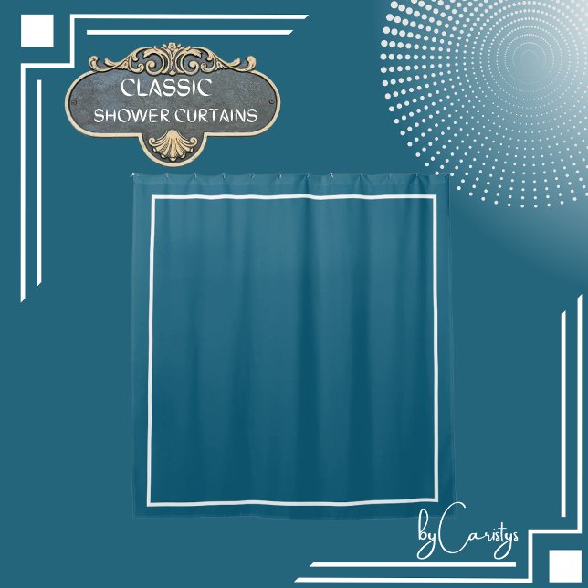 Teal with White Border Shower Curtain (Creator Uploaded)
