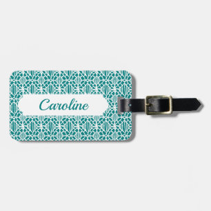 Teal With White Crochet Lace Pattern Luggage Tag