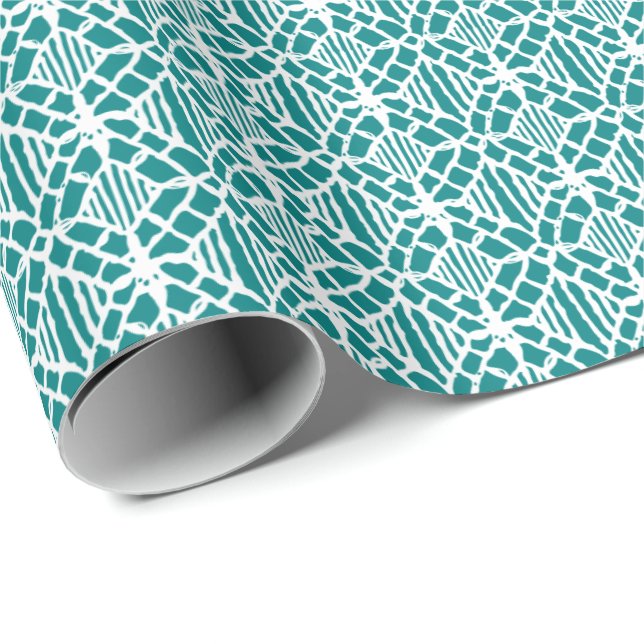 Teal With White Crochet Lace Pattern Wrapping Paper (Roll Corner)