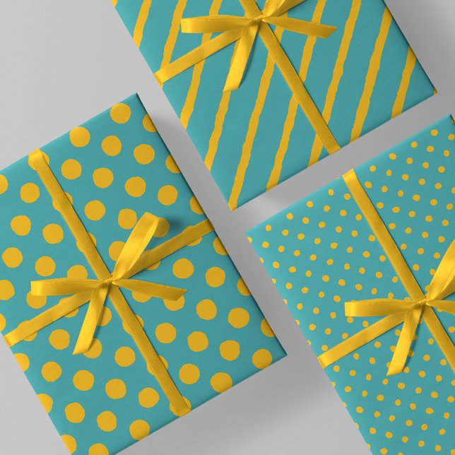 Teal With Yellow Messy Stripes & Messy Polka Dots Wrapping Paper Sheet (Teal With Yellow Messy Stripes & Messy Polka Dots Wrapping Paper Sheets)