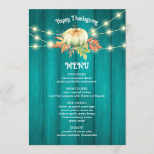 Teal Wood Grain Pumpkin Fall Thanksgiving Menu