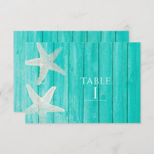 Teal Wood & Starfish Beach Elegant Table Number