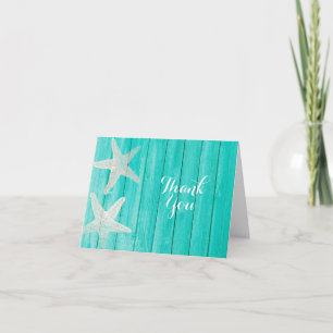 Teal Wood & Starfish Beach Elegant Thank You Card