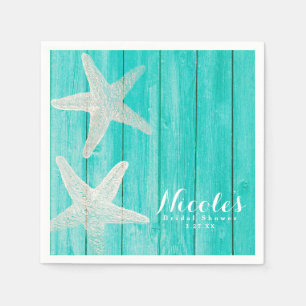 Teal Wood & Starfish Beach Elegant Tropical Chic Napkin