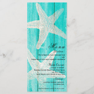 Teal Wood & Starfish Elegant Beach Menu Card