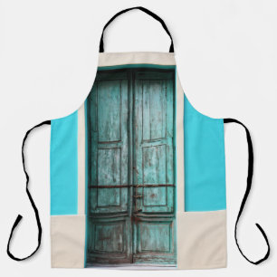 TEAL WOODEN DOOR CLOSED APRON