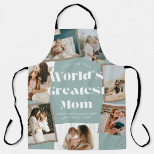 Teal World's Greatest Mom 7 Photo Collage Apron