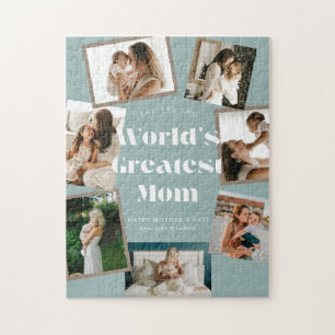 Teal World's Greatest Mom 7 Photo Collage Jigsaw Puzzle