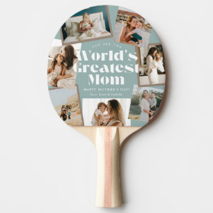 Teal World's Greatest Mom 7 Photo Collage Ping Pong Paddle