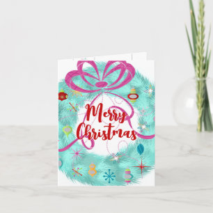 Teal Wreath Retro Christmas Card