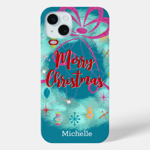 Teal Wreath Retro Christmas iPhone 15 Mini Case