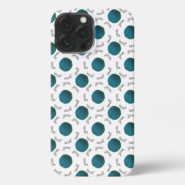 Teal Yarn Balls & Text Pattern Crafts iPhone Case (Back)