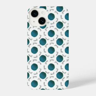 Teal Yarn Balls & Text Pattern Crafts iPhone 14 Case