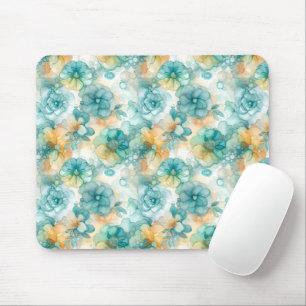 Teal Yellow Alcohol Ink Illustration Mouse Pad