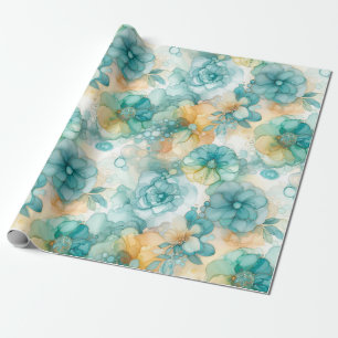 Teal Yellow Alcohol Ink Illustration Print Wrapping Paper