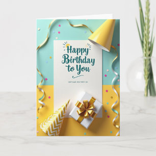 Teal Yellow Birthday Wish Card