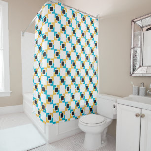 Teal Yellow Black Square Pattern  Shower Curtain