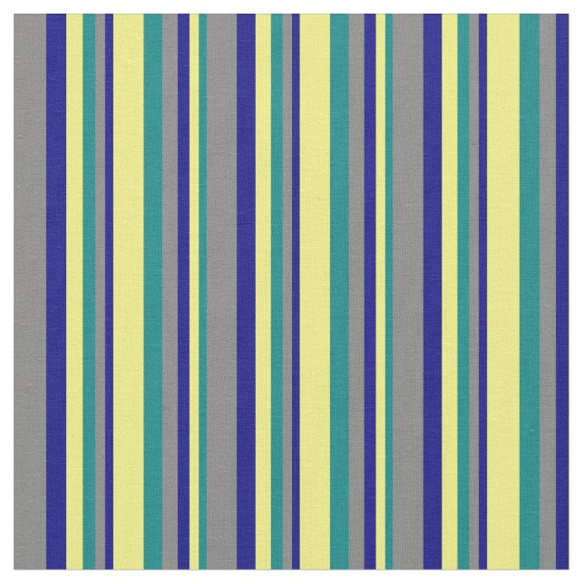 Teal, Yellow, Blue & Grey Coloured Lines Fabric (Close Up)