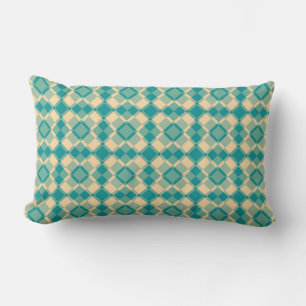 Teal Yellow Checker Argyle Pattern Lumbar Cushion