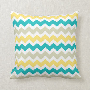 Teal Yellow Chevron Decorative Pillow