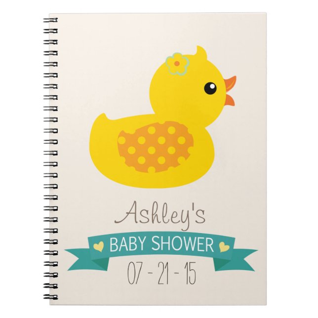 Teal & Yellow Duckling, Duck; Baby Shower Notebook (Front)