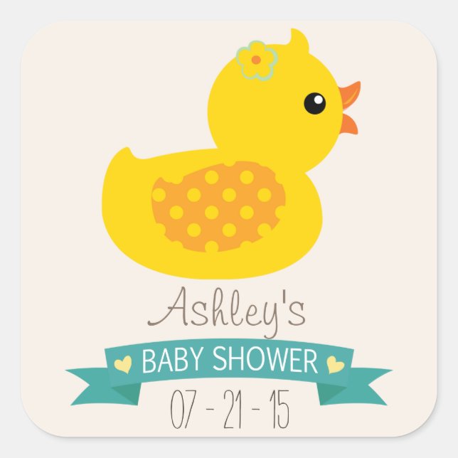 Teal & Yellow Duckling, Duck; Baby Shower Square Sticker (Front)