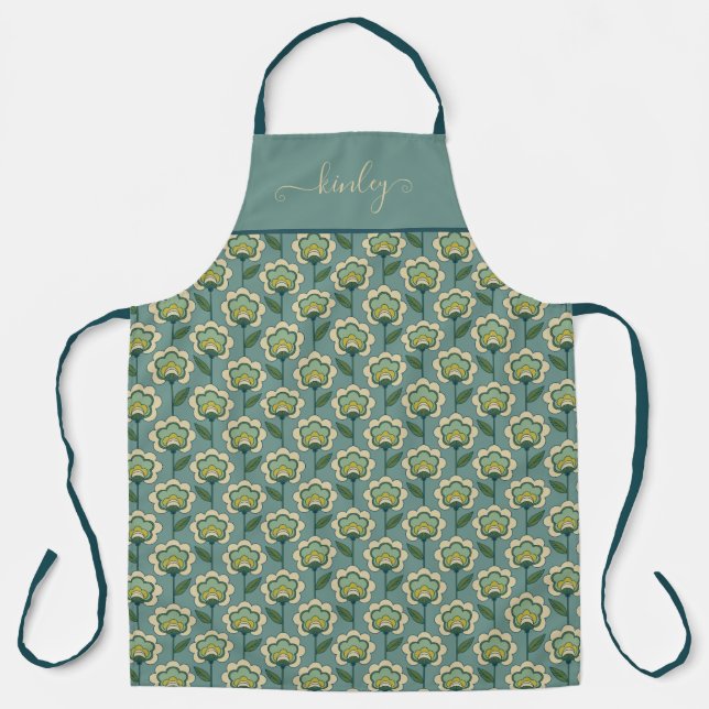 Teal & Yellow Floral Pattern Apron (Front)