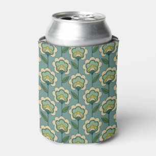 Teal & Yellow Floral Pattern Can Cooler