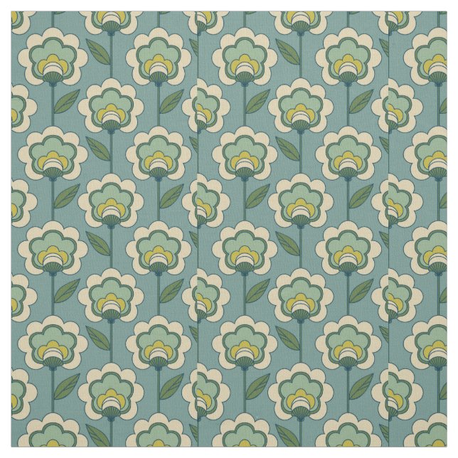 Teal & Yellow Floral Pattern Fabric (Swatch)