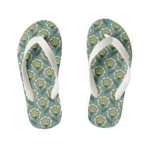 Teal & Yellow Floral Pattern Kid's Thongs