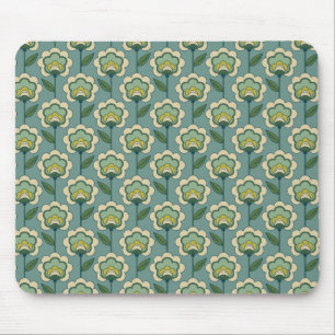 Teal & Yellow Floral Pattern Mouse Pad