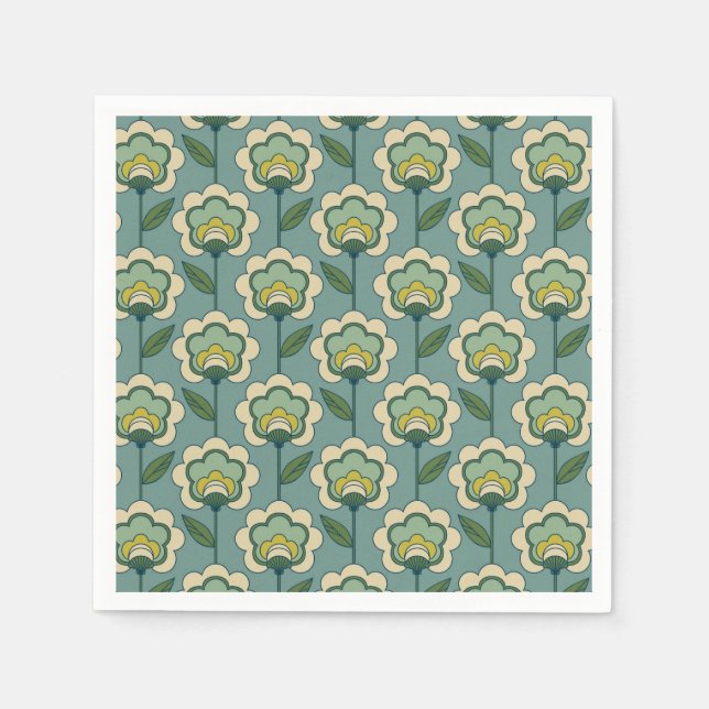 Teal & Yellow Floral Pattern Napkin (Front)