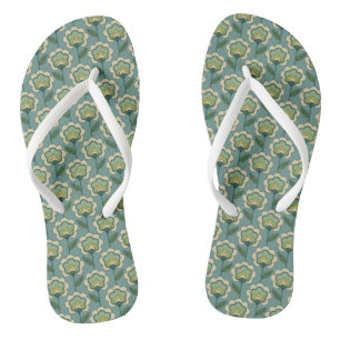 Teal & Yellow Floral Pattern Thongs