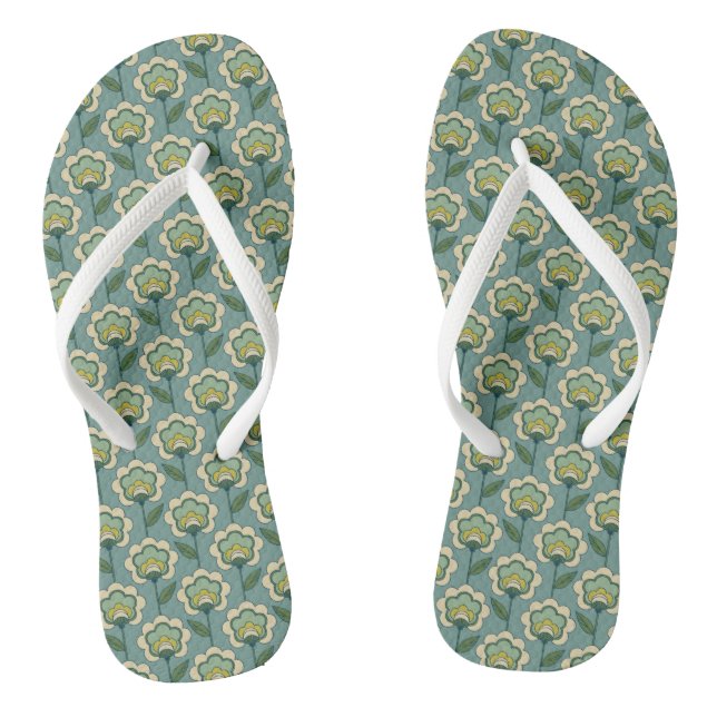 Teal & Yellow Floral Pattern Thongs (Footbed)