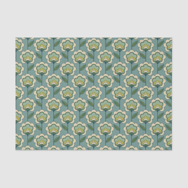Teal & Yellow Floral Pattern Tissue Paper (Front)