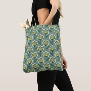 Teal & Yellow Floral Pattern Tote Bag