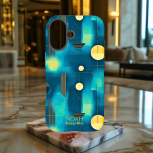 Teal & Yellow Geometric Art Phone Case for iPhone