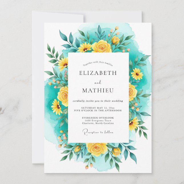 Teal Yellow Luminous Summer Wedding Invitation (Front)
