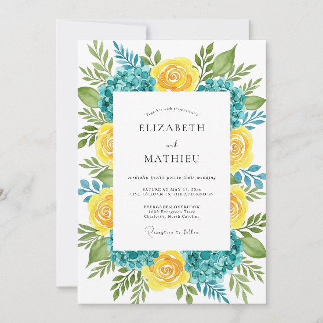 Teal Yellow Lush Summer Wedding Invitation (Front)